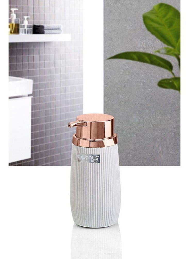 Okyanus Acrylic striped soap dispenser 300 ml refillable hand soap or lotion dispenser with bronze pump head stylish bathroom & kitchen accessory 8 w × 15.8 h cm white - Image 2
