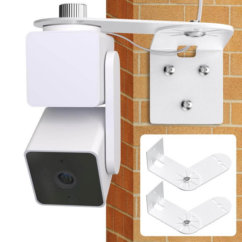 CaGuan 2Pack Metal Corner Wall Mount Bracket for Wyze Cam Pan V3/V2, Wyze Cam V4/V3/V2, Max Cover Both Sides of The House 300 Degrees Reduce Blind Spots, Indoor Outdoor Mount for Wyze - Image 1