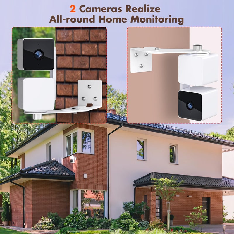 CaGuan 2Pack Metal Corner Wall Mount Bracket for Wyze Cam Pan V3/V2, Wyze Cam V4/V3/V2, Max Cover Both Sides of The House 300 Degrees Reduce Blind Spots, Indoor Outdoor Mount for Wyze - Image 5