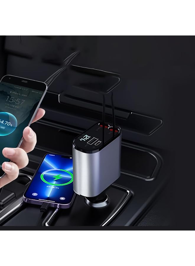 يو إل اتش واي سي شاحن سيارة قابل للسحب، شاحن هاتف سيارة سريع 60 وات، كابلات شاحن لهاتف iPhone + كابل شحن من النوع C + محول شاحن سيارة بمنافذ USB (A+C)، متوافق مع iPhone وHuawei Galaxy S23/ S22/ S10 - Image 5