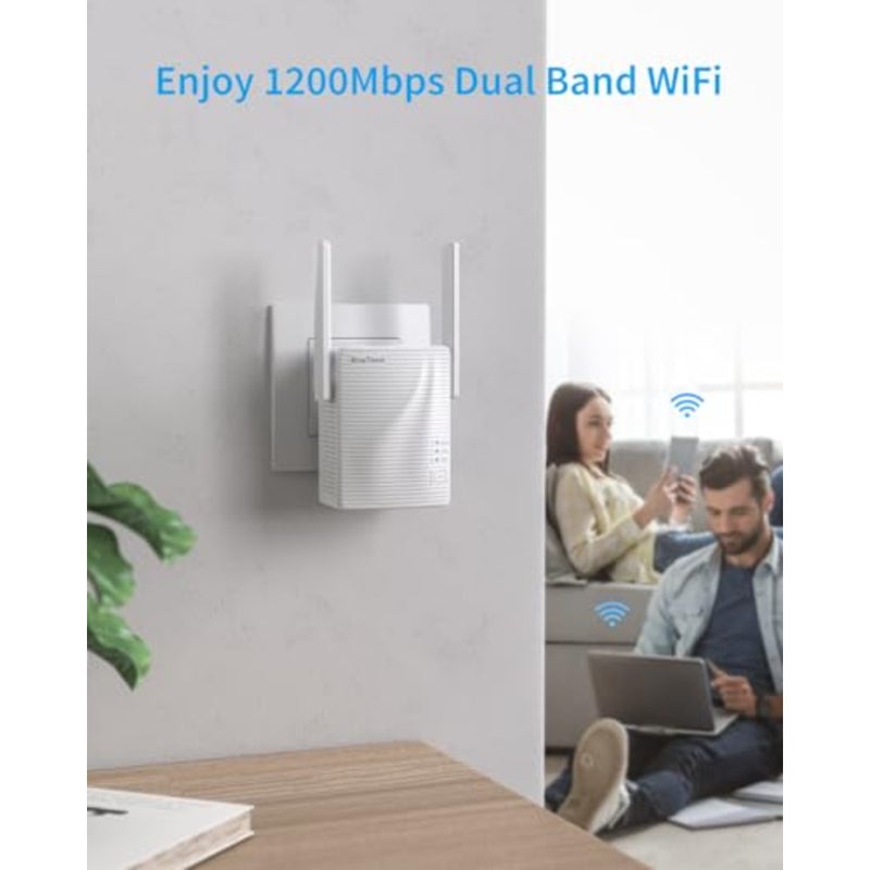 WiFi Extender AC1200 for home use, ABS plastic, white, dual-band 5GHz/2.4GHz up to 1200Mbps, wall plug design, WPS easy setup, coverage up to 1600 sq.ft. - Image 3