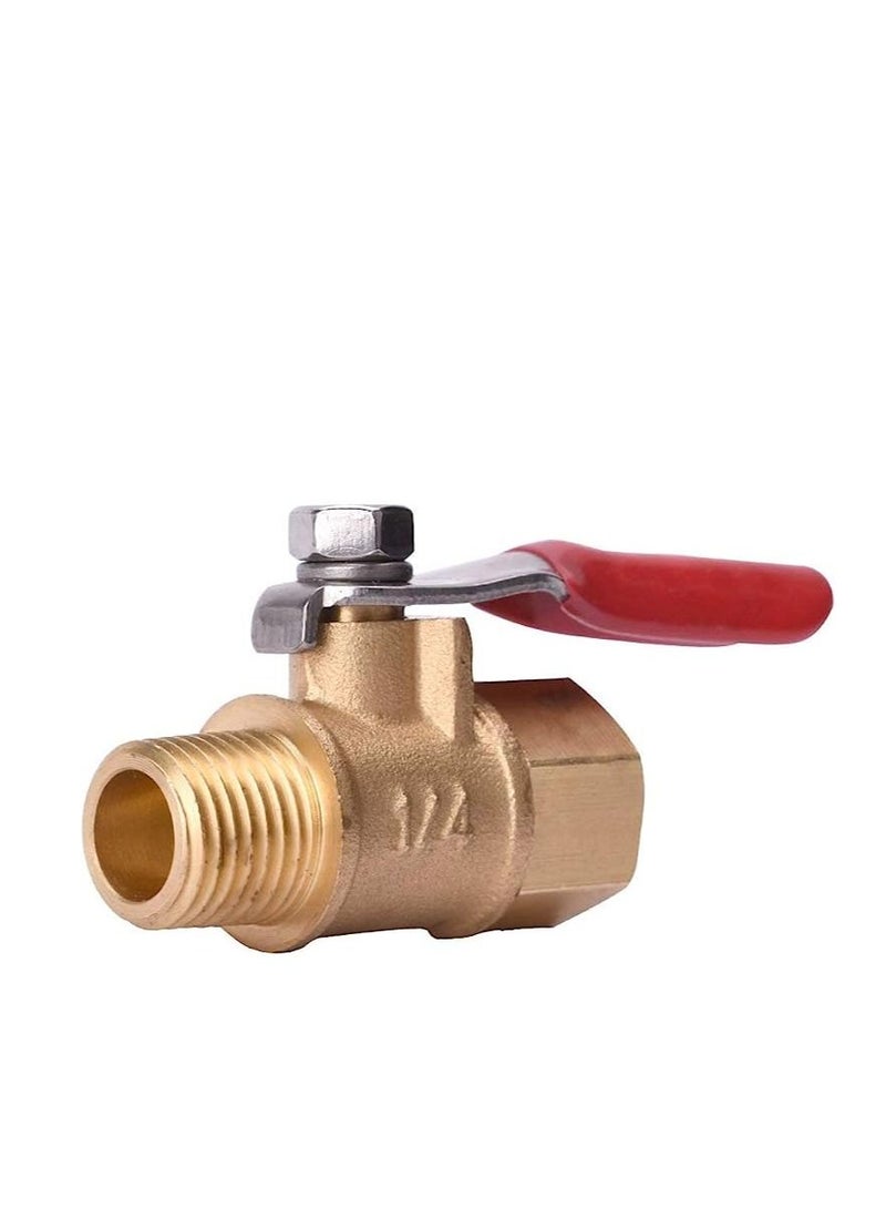 AQSON صمام كروي نحاسي ثقيل 1/4" مع مفتاح إيقاف تشغيل ضاغط الهواء، تركيب أنبوب خيوط NPT ذكر وأنثى 1/4 إنش - Image 1