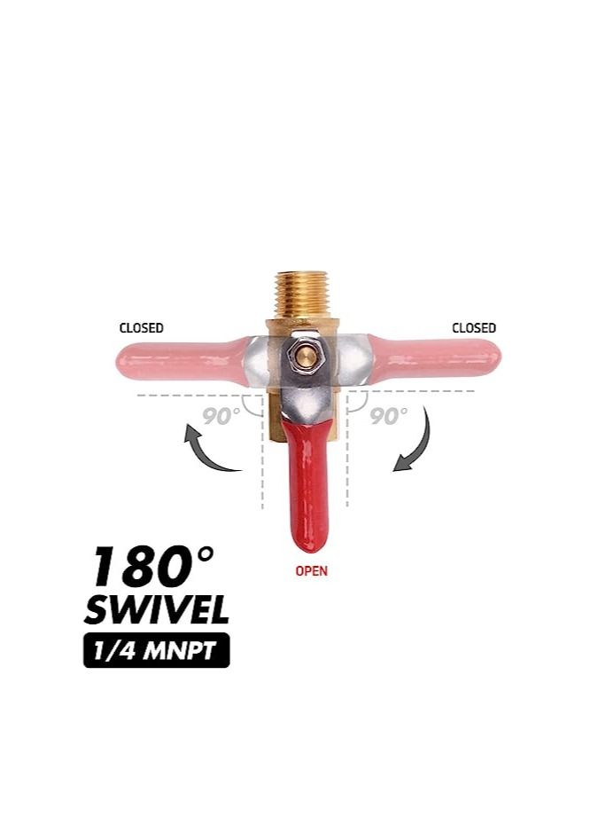 AQSON صمام كروي نحاسي ثقيل 1/4" مع مفتاح إيقاف تشغيل ضاغط الهواء، تركيب أنبوب خيوط NPT ذكر وأنثى 1/4 إنش - Image 4