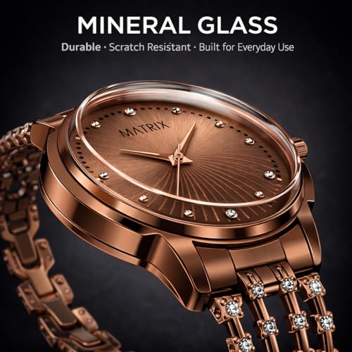 Matrix Daisy Collection, Stone Studded Dial with Designer Stone Studded Bracelet Chain Analog Watch for Women & Girls (Copper, Silver, Silver, Stainless Steel) - Image 4