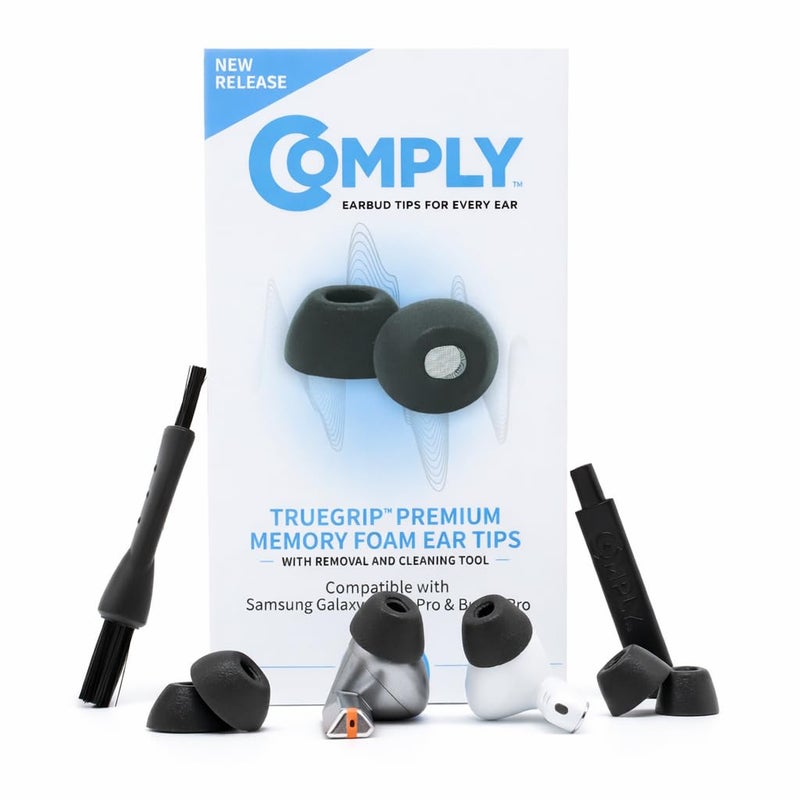 Comply TrueGrip | Premium Memory Foam Replacement Earbud Tips for Samsung Galaxy Buds4 Pro & Buds3 Pro | Long-Lasting Comfort, Secure Fit, Noise Isolation | Black (S/M/L) (3 Pairs) - Image 1
