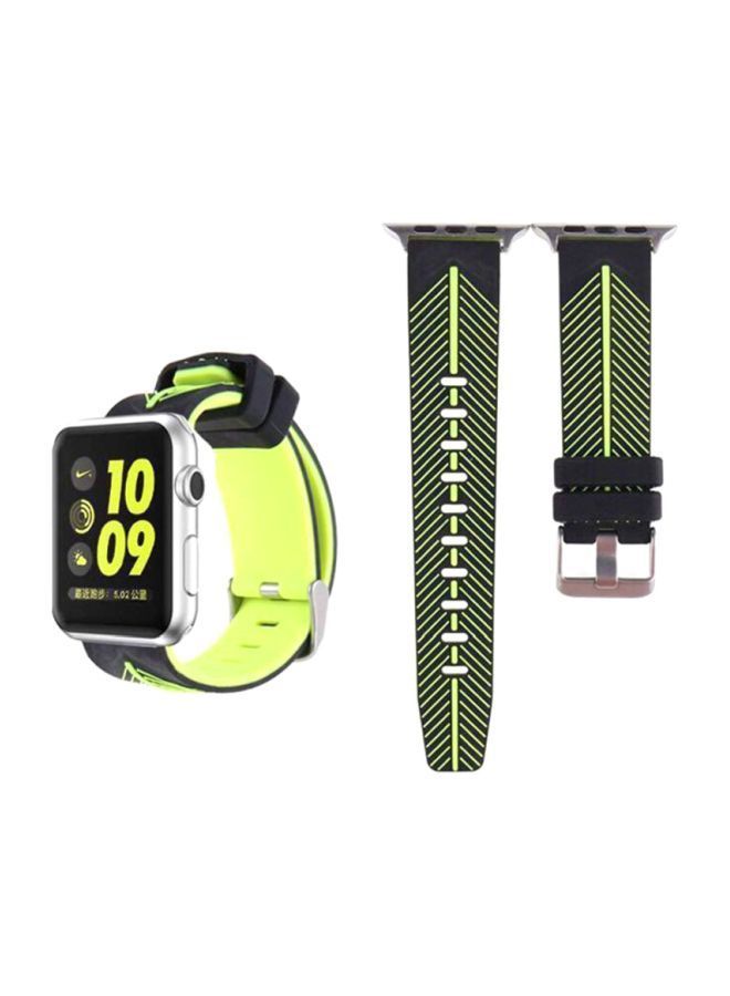 NIBEMINENT Ozone Silicone Strap For Apple Watch 44Mm Series 4 / 42Mm 3 2 1 Replacement Wristband - Green, Black Green - Image 2