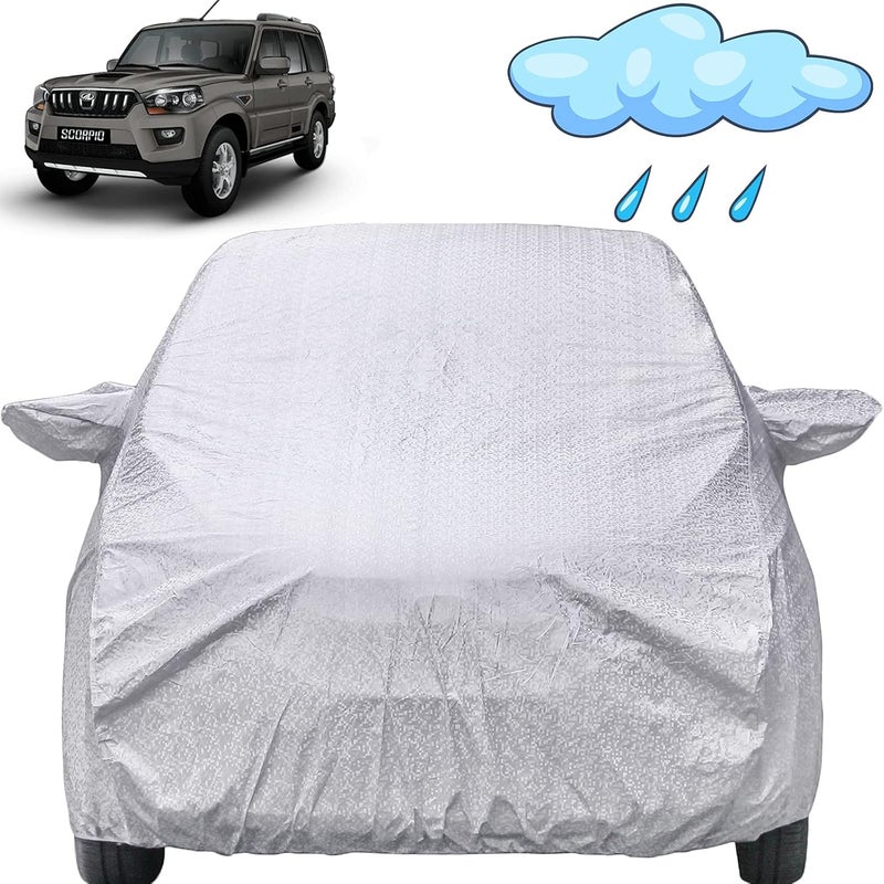 Autofact Waterproof Car Body Cover Compatible with Mahindra Scorpio (2002 to 2021) with Mirror Pockets (Shinning Silver) - Image 1