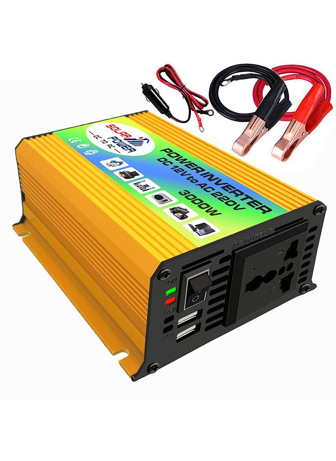 Generic Peaks Power 3000W Modified Sine Wave Inverter High Frequency Power Inverter DC 12V to AC 220V Converter Car Power Charger Inverter with 2.1A Dual USB Port Battery Clips  - Image 1