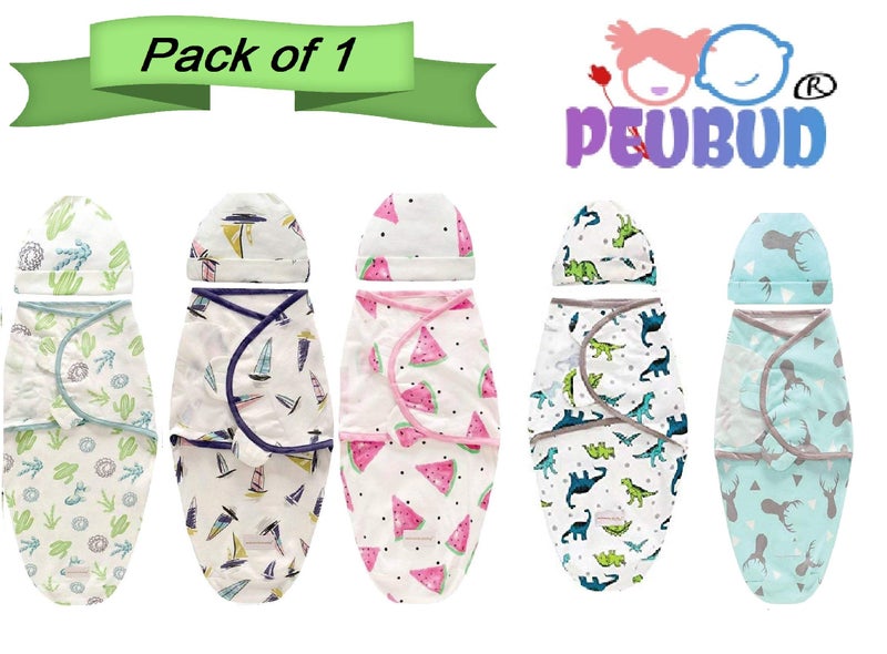 Peubud Newborn Baby's Pure Cotton Soft Rabbit Swaddlers/wrap/Sleeping Bag/Wrapper Envelope Adjustable (0-3 Months, Blue) (533.0mm L X 660.0mm W) - Image 2