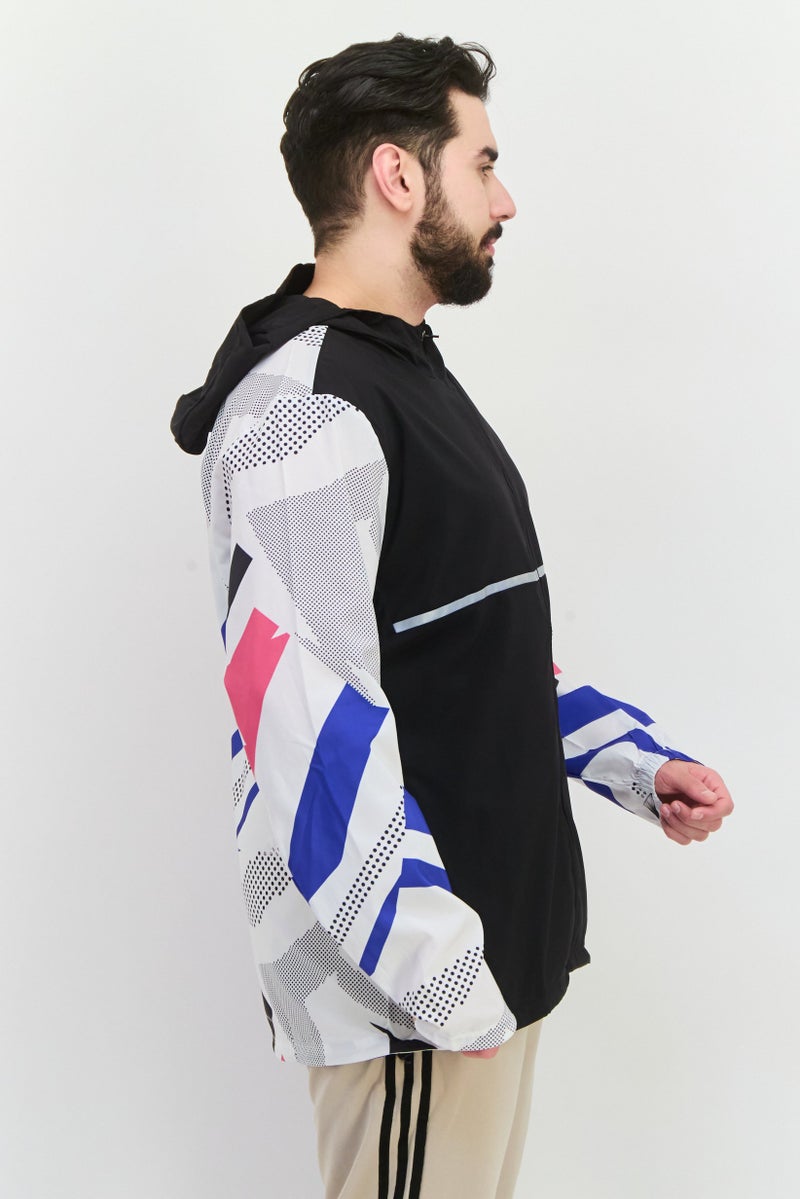 Adidas جاكيتات تدريبية بغطاء رأس بأكمام طويلة للرجال، مجموعة سوداء - Image 2