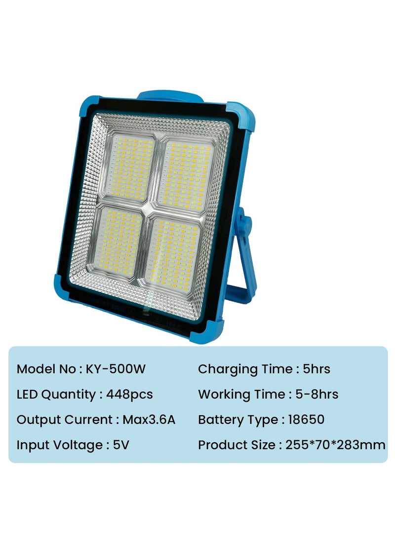 مصباح عمل LED قابل لإعادة الشحن من KEYANG مزود بلوحة شمسية، مصباح خارجي محمول مع سطوع قابل للتعديل، شحن USB والطاقة الشمسية، مقاوم للماء، للتخييم والطوارئ وإصلاح السيارات وصيد الأسماك KY - 500 واط IP66