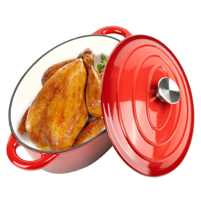 Kerilyn 45 Quart Enameled Oval Dutch Oven Pot with Lid and Dual Handles Cast Iron Dutch Oven for Cooking Bread Baking Nonstick Enamel Coated Cookware Red
