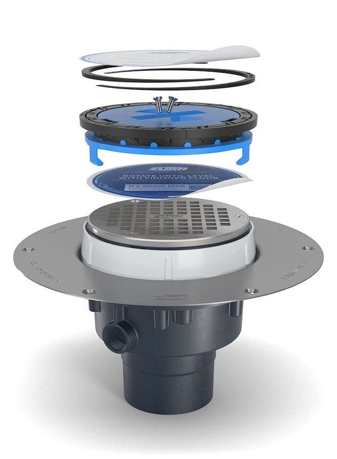 Zurn EZ2-PV3 EZ1 EZ2 PVC Drainwith5" Nickel Bronze Head, Stainless Steel Deck Plate, & 3"X4" Outlet - Image 5