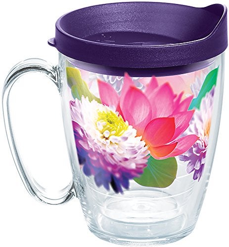 TERVIS Tervis Plastic Floral Filter Tumbler with Wrap and Royal Purple Lid 16oz Mug Clear 