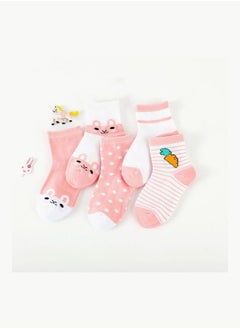NIBEMINENT Pack Of 5 Print Striped Socks Pink  - Image 2