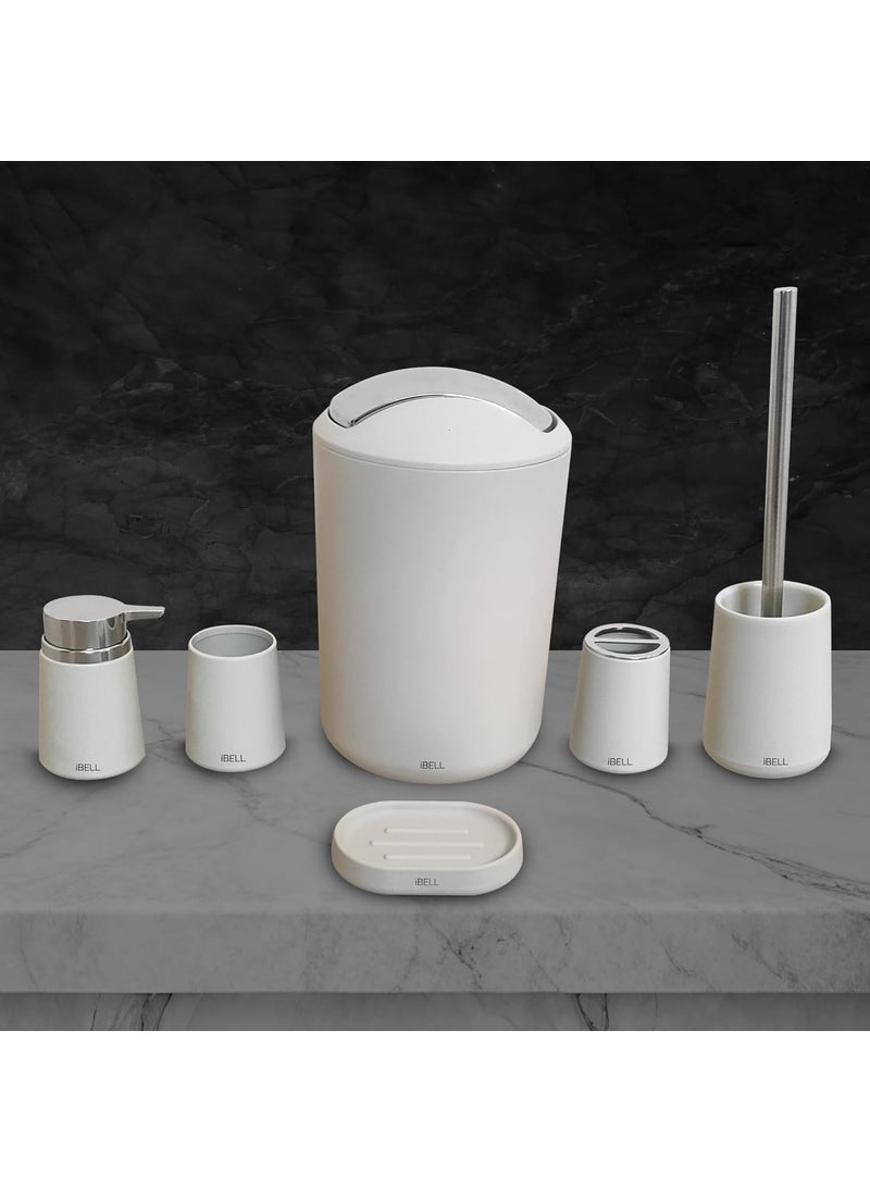 iBELL iBELL 6-Piece Plastic Bathroom Accessories Set – Includes Toothbrush Holder, Toothbrush Cup, Soap Dispenser, Soap Dish, Toilet Brush Holder  - Image 1