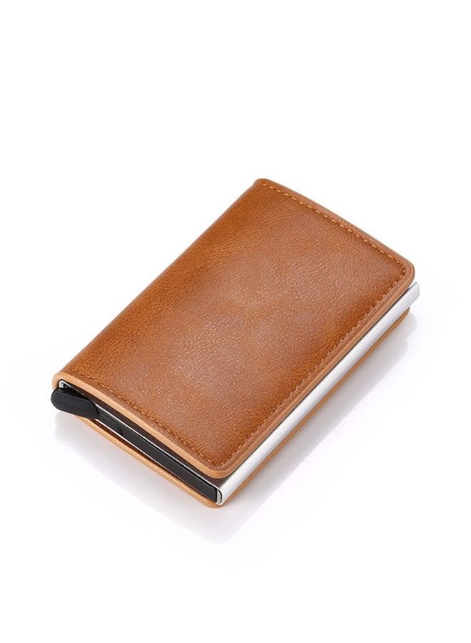 We Happy RFID Protection Leather Cover Ultra-Thin Aluminum Case Premium Credit Card Holder Automatic Pop UP Wallet - Image 1
