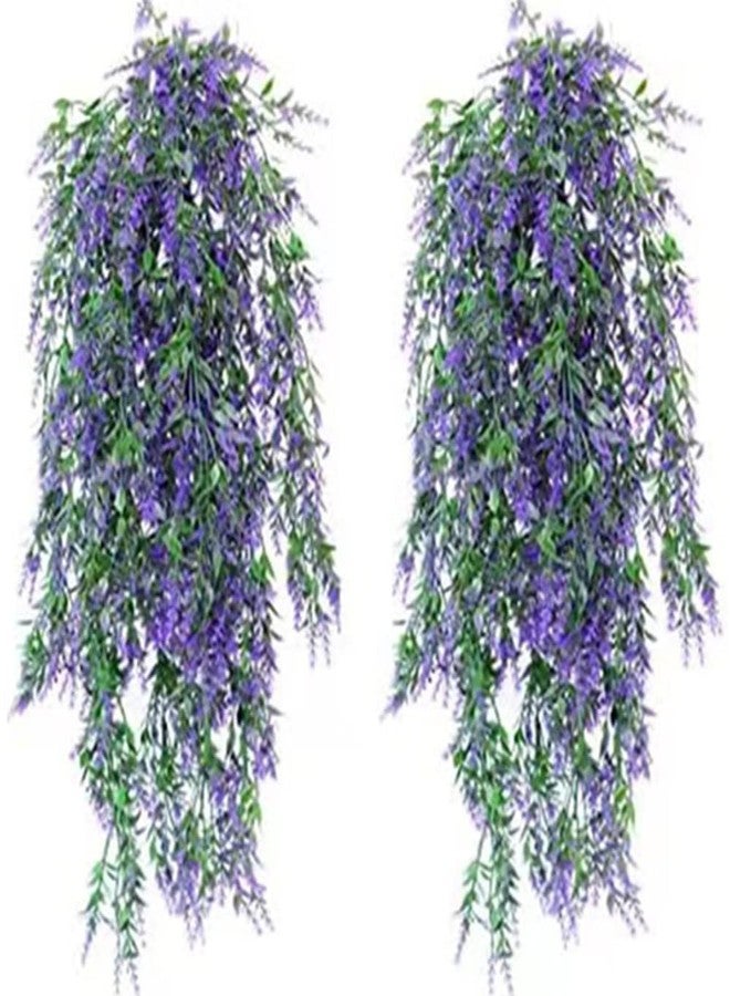 OUKEYI 4 Packs Fake Hanging Lavender Plants Artificial Hanging Faux UV Resistant Lavender Flowers Fake Lavender Plants Hanging Indoor Outside Hanging Decorations,(Purple) - Image 1