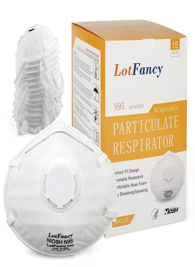 LotFancy NIOSH N95 Mask, 15PCS Particulate Respirator with Breathing Valve, Disposable Air Filter Masks Against Dust, Pollution, Particle, Face Mask for Woodworking, Construction - Image 1