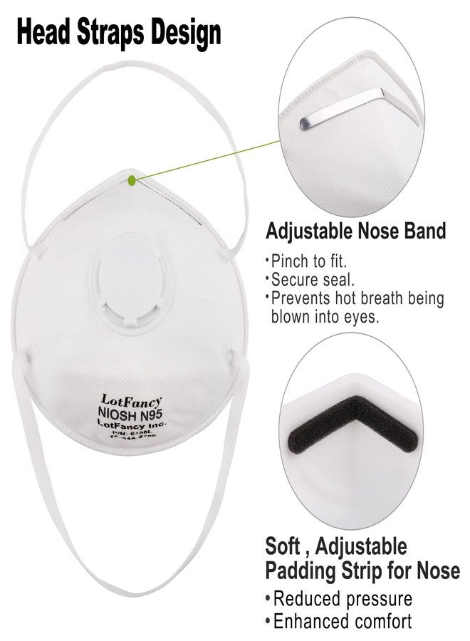 LotFancy NIOSH N95 Mask, 15PCS Particulate Respirator with Breathing Valve, Disposable Air Filter Masks Against Dust, Pollution, Particle, Face Mask for Woodworking, Construction - Image 3