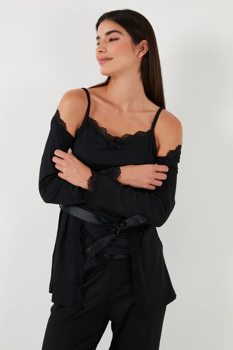Lela Lace Regular Fit Dressing Gown Rope Strap Pajama Set Women's Pajama Set 65780118
