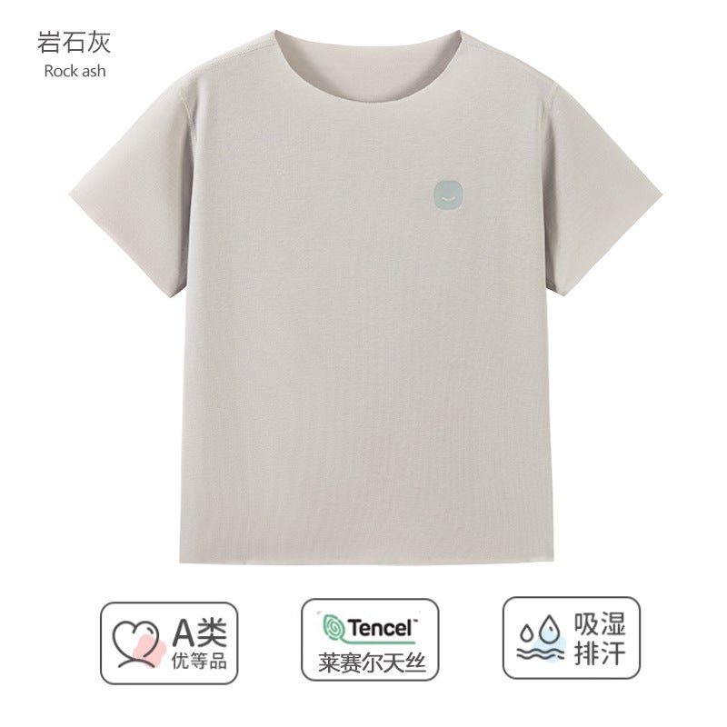 2025 New Children's Short Sleeve Lenzing Tencel Lyocell Girls' Tops Korean Style Round Neck Boys' and Girls T-Shirts Category a - Image 1