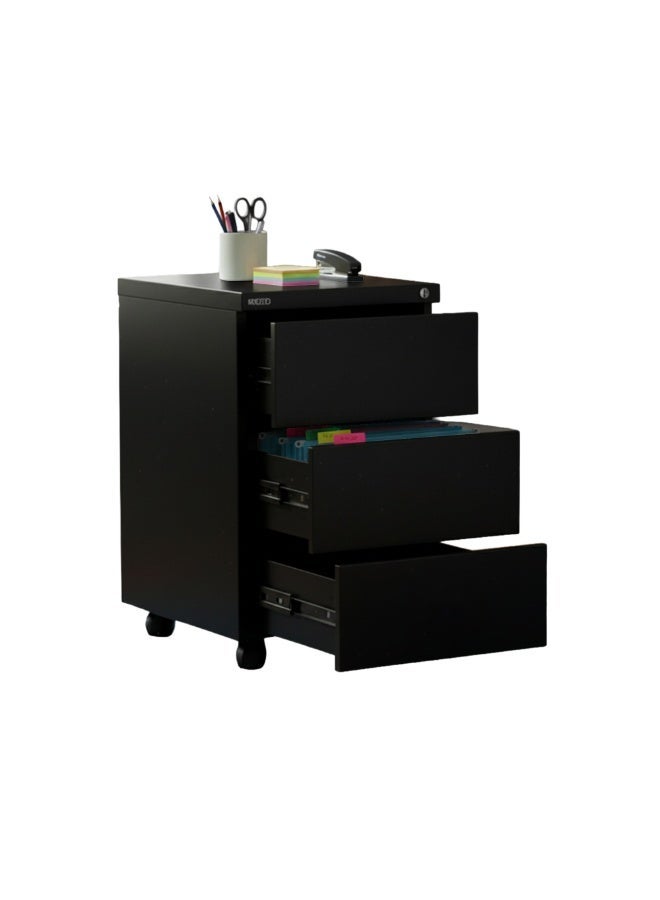 RIGID Steel Mobile Pedestal | 3 Drawer Under Desk Storage Unit with Lock | Modern Office Filing Cabinet with Wheels for Home, Office, Workstation Furniture (Black), Pre-Assembled - Image 1