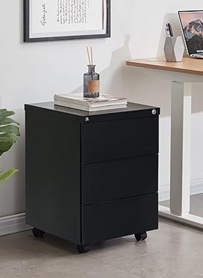 RIGID Steel Mobile Pedestal | 3 Drawer Under Desk Storage Unit with Lock | Modern Office Filing Cabinet with Wheels for Home, Office, Workstation Furniture (Black), Pre-Assembled - Image 2