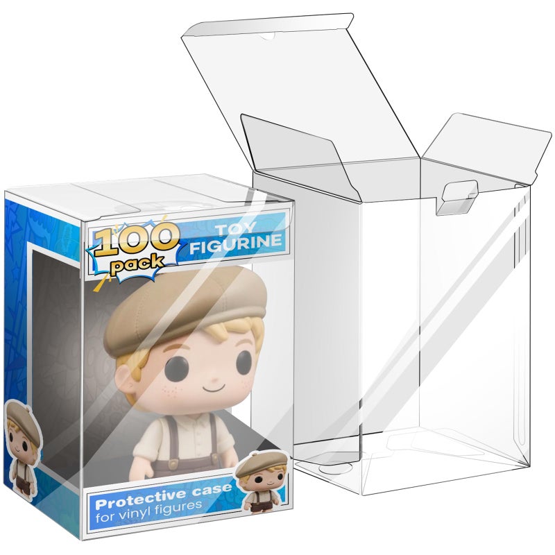 YixangDD 100 Pack Clear Protectors Case Compatible with Funko, 4" Pop Figures Case Protectors, 0.38mm Crystal Clear Display Cases for Collectibles with Locking Tab - Image 1
