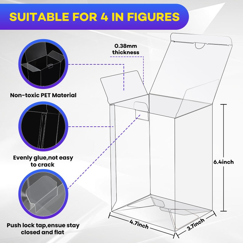 YixangDD 100 Pack Clear Protectors Case Compatible with Funko, 4" Pop Figures Case Protectors, 0.38mm Crystal Clear Display Cases for Collectibles with Locking Tab - Image 2