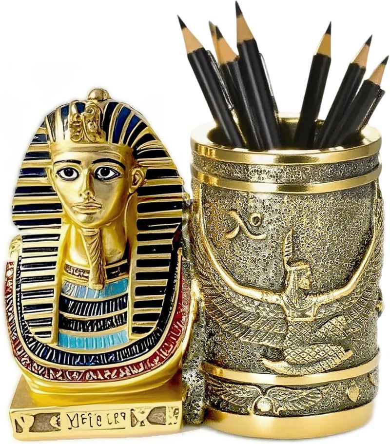 Daisylily Ancient Egyptian Pencil Holder, Egyptian King Pharaoh Pen Cup, Pen Holder for Desk Office Pen Organizer, Pencil Cup Storage Containers - Small - Image 1