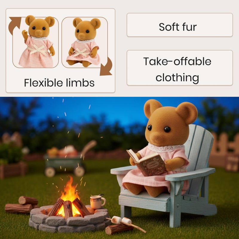 OLEOCA Family Brown Mouse Figures â€” Set of 3 Collectible Flocked Mini Dolls with Removable Clothes, Miniature Dollhouse Pretend Play Figures for Kids Ages 3+ - Image 5