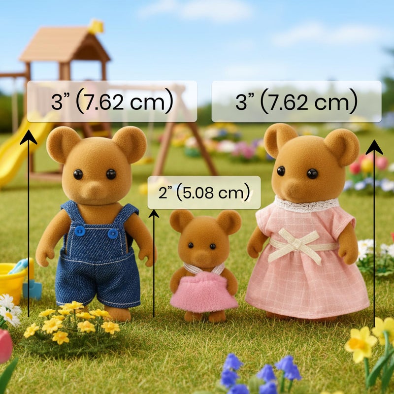 OLEOCA Family Brown Mouse Figures â€” Set of 3 Collectible Flocked Mini Dolls with Removable Clothes, Miniature Dollhouse Pretend Play Figures for Kids Ages 3+ - Image 3