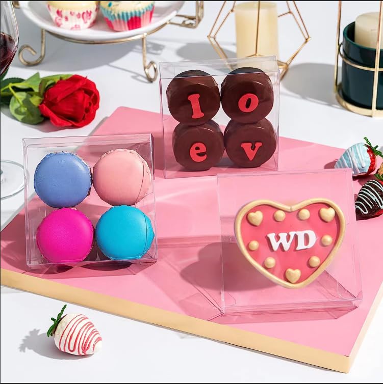 TEMLQPACK 100 Pack 4x4x1.2inch Clear Single Cookies Boxes Small Bakery Boxe Macaron Boxes Brownie BoxesPastry Boxe for Easter Mother's Father's Christmas Birthday Day - Image 5