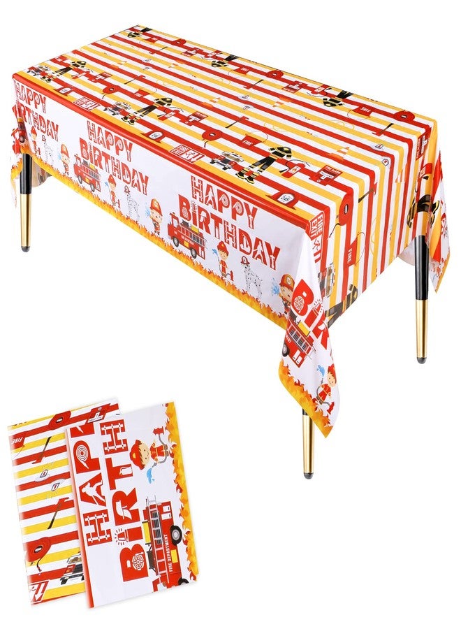 Lcoor 2 Pack Fire Truck Tablecloths, Firetruck Table Cover Plastic Disposable Party Supplies for Firefighting Theme Birthday Party Decorations Supplies - Image 1