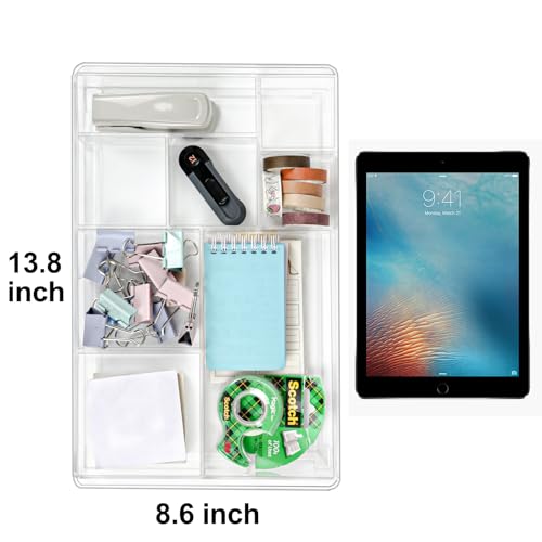 ZEXALOR 8Section Clear Drawer Organizer Large Acrylic Drawer Divider Tray for DeskBathroomOffice MakeupJunk Plastic Drawers Organizer 137 x 87 x 2 8Section - Image 3