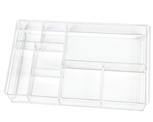 ZEXALOR 8Section Clear Drawer Organizer Large Acrylic Drawer Divider Tray for DeskBathroomOffice MakeupJunk Plastic Drawers Organizer 137 x 87 x 2 8Section - Image 1