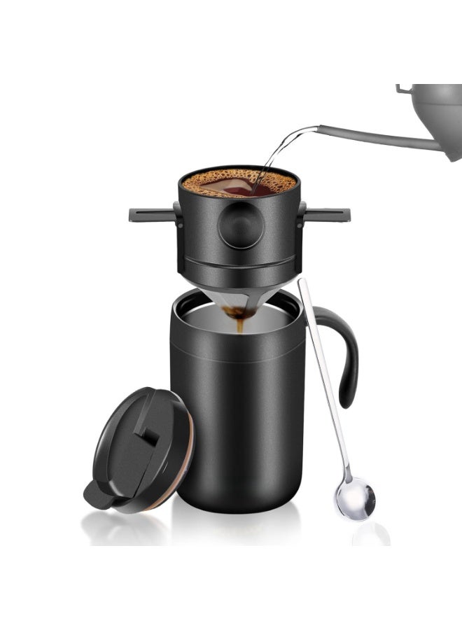 16oz Camping Coffee Maker & Pour-Over Coffee Set, Portable Coffee Set, Suitable for Travel, Camping, Office, Backpacking (Black) - Image 1