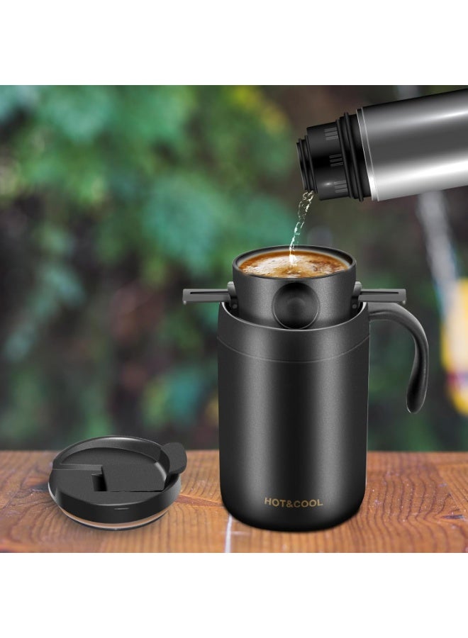 16oz Camping Coffee Maker & Pour-Over Coffee Set, Portable Coffee Set, Suitable for Travel, Camping, Office, Backpacking (Black) - Image 2