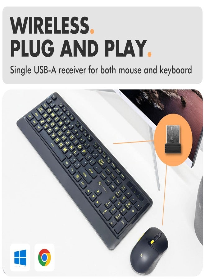 X9 Performance Large Print Wireless Keyboard and Mouse Combo - Easy to See Yellow Letters for Seniors and Low Vision Users - 2.4Ghz Wireless Mouse and Keyboard Combo for PC - Image 3