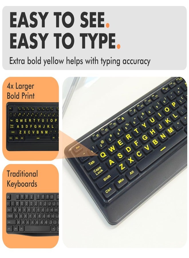 X9 Performance Large Print Wireless Keyboard and Mouse Combo - Easy to See Yellow Letters for Seniors and Low Vision Users - 2.4Ghz Wireless Mouse and Keyboard Combo for PC - Image 2