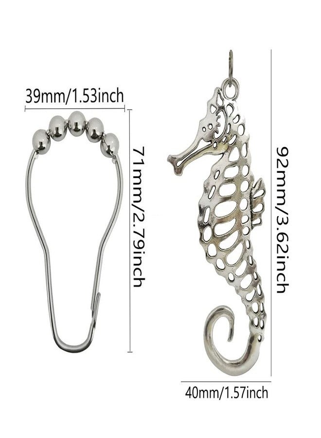 Seahorse Shower Curtain Hooks Rings - Rust Proof Stainless Steel Silver Curtain Hangers, Decorative Hook for Bathroom Shower Rod, Bath Room Accessories Set, Ocean Beach Themed Bathroom Decor, 12 PCS - Image 2