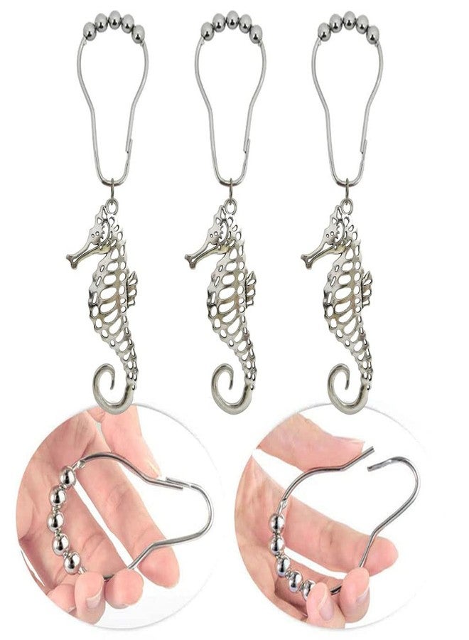 Seahorse Shower Curtain Hooks Rings - Rust Proof Stainless Steel Silver Curtain Hangers, Decorative Hook for Bathroom Shower Rod, Bath Room Accessories Set, Ocean Beach Themed Bathroom Decor, 12 PCS - Image 3