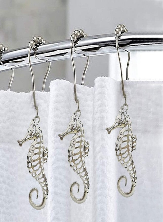 Seahorse Shower Curtain Hooks Rings - Rust Proof Stainless Steel Silver Curtain Hangers, Decorative Hook for Bathroom Shower Rod, Bath Room Accessories Set, Ocean Beach Themed Bathroom Decor, 12 PCS - Image 4