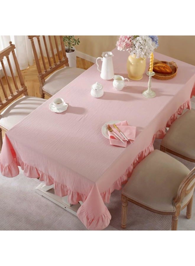 JadeRich Solid Color Ruffled Tablecloth Cotton Rectangular Square Table Cover Decoration for Kitchen Dinning - Image 5