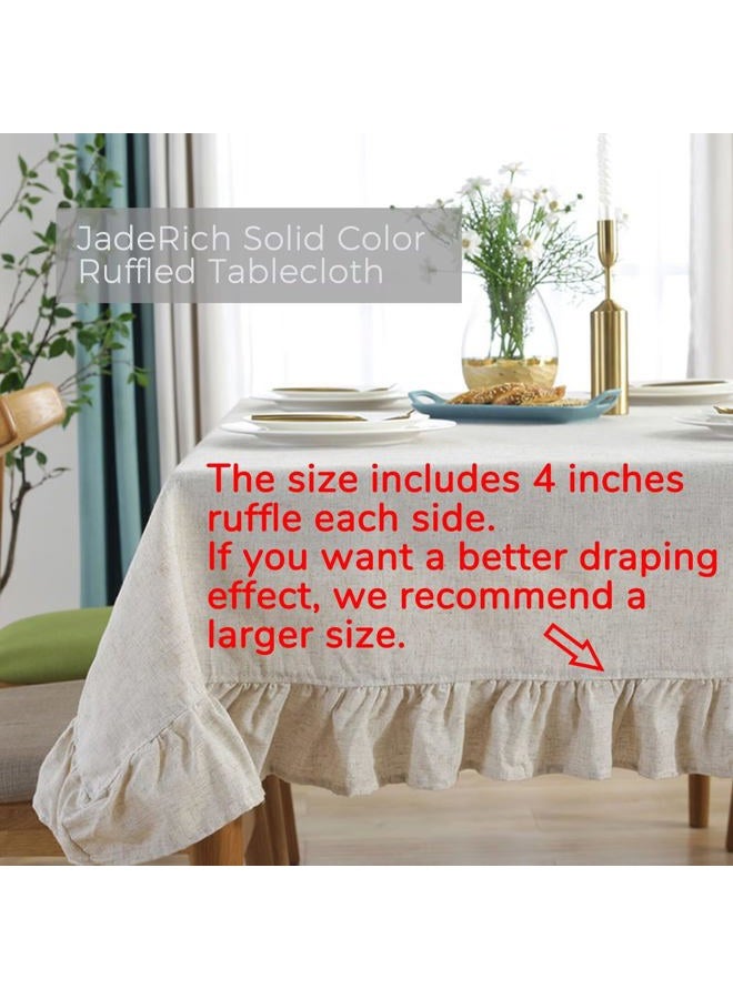 JadeRich Solid Color Ruffled Tablecloth Cotton Rectangular Square Table Cover Decoration for Kitchen Dinning - Image 3