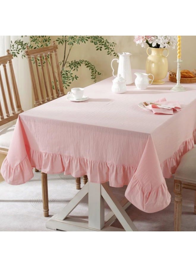 JadeRich Solid Color Ruffled Tablecloth Cotton Rectangular Square Table Cover Decoration for Kitchen Dinning - Image 1