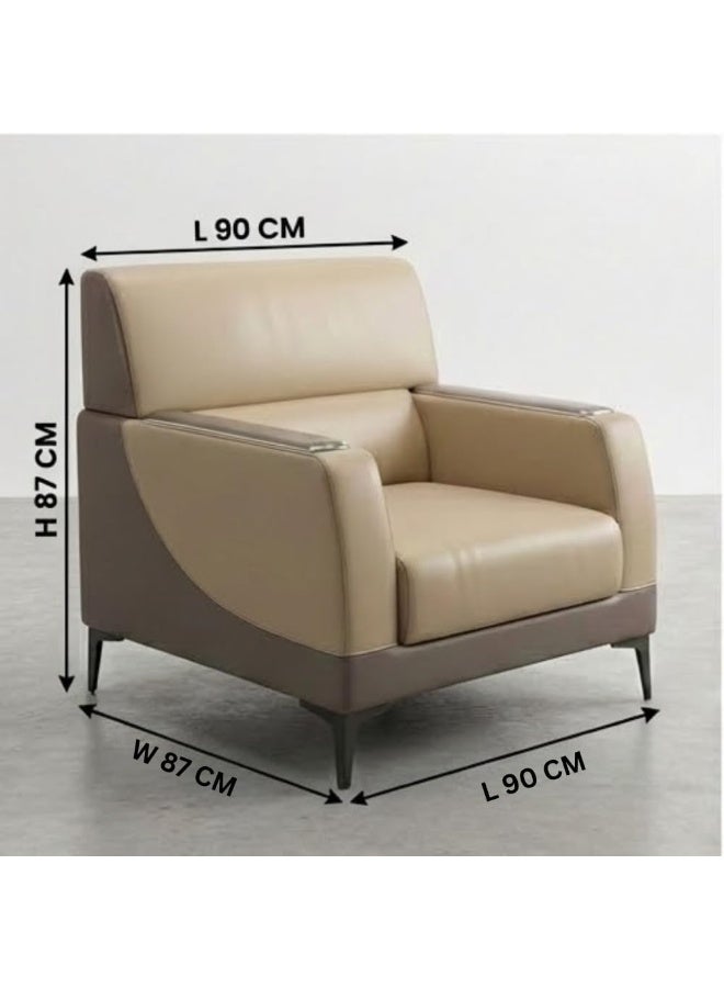 اي بي اكس هوم طقم كنب يوريكا 3+1+1 – كنبة من الجلد الصناعي بخمسة مقاعد لغرفة المعيشة والمكتب | طقم كنب مكتبي عصري (بيج-رمادي) - Image 2