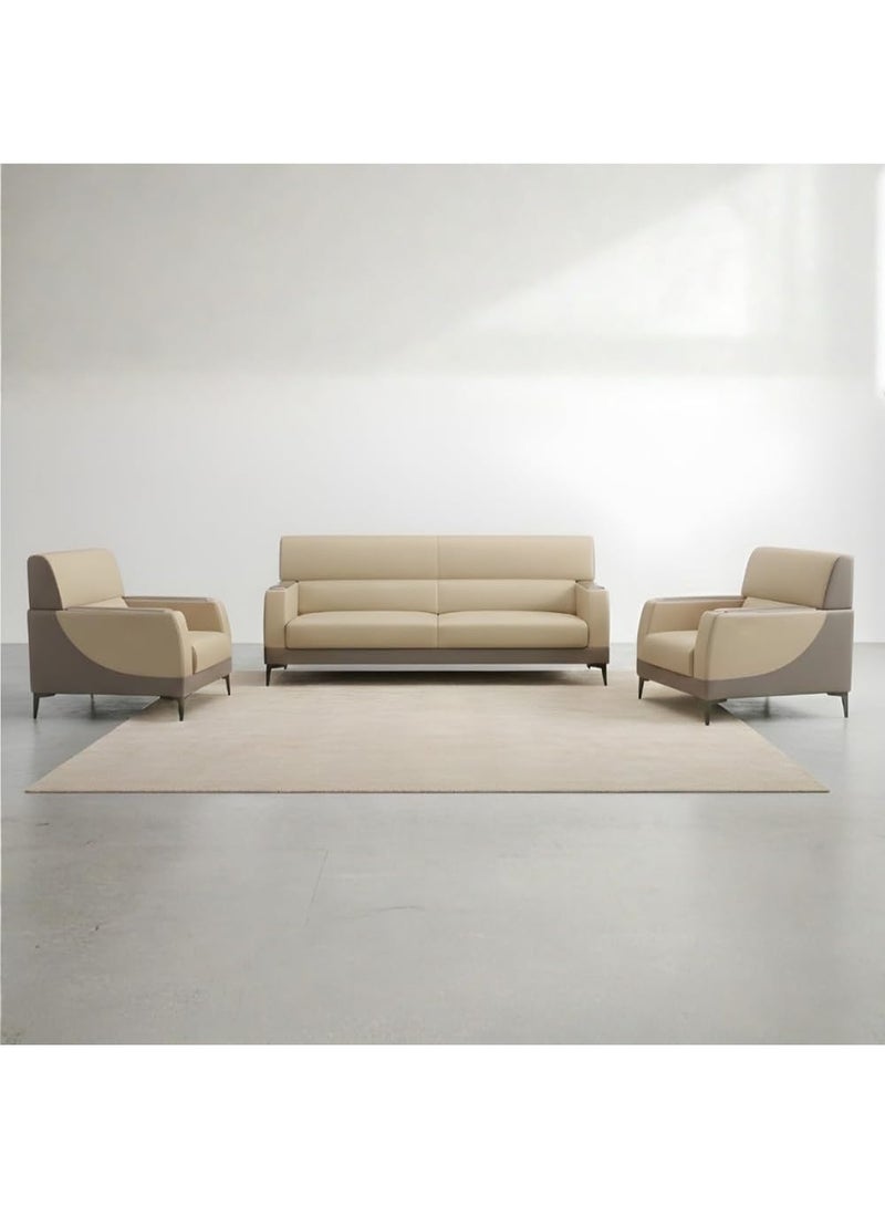 اي بي اكس هوم طقم كنب يوريكا 3+1+1 – كنبة من الجلد الصناعي بخمسة مقاعد لغرفة المعيشة والمكتب | طقم كنب مكتبي عصري (بيج-رمادي) - Image 5