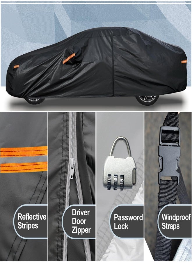kayme Car Cover for Automobiles All Weather Waterproof with Lock and Zipper Door, Outdoor Cover Sun Uv Rain Protection, Fit Sedan (186 to 193 Inch) H3/Black - Image 5